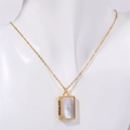 Gold plated stainless steel pet photo locket necklace featuring white shell inlay - Gold White Shell - Rectangle