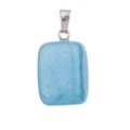 Sky blue irregular rectangular crystal pendant with silver metal loop on white background - Blue Aventurine
