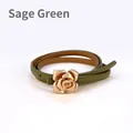 Elegant olive green leather thin belt for women with a golden rose flower buckle - Veggie Green / 105cm
