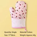 Pink floral plaid cotton oven mitt with hanging loop for heat resistant cooking - Single Glove / Pink Rose