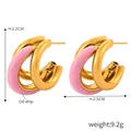 Golden chunky triple layered C-shaped hoop earrings with pink enamel oil drip finish - Enamel Filling / Pink