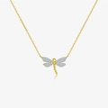 Collana con ciondolo a libellula dorata con ali in zirconi bianchi su catena argento - Argento 925 / Oro 18k [Libellula]