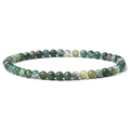 Detalle de cuentas de ágata musgo natural de 4mm en pulsera de hilo elástico - Ágata musgo