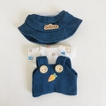 Blaues Denim-Outfit-Set mit Hut und Latzhose für 17cm Plüschpuppen-Zubehör - Blauer Hut, Bären-T-Shirt & Latzhose 3-teiliges Set / Passend für 17cm Puppen