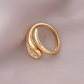 Bague ajustable plaquée or poli avec micro-pavage de zircons sur fond en soie douce - Bague Ouverte Taille 8