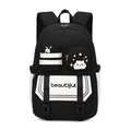 Grote zwart-witte schoolrugzak met schattige kattenprint en decoratieve lintbanden - Standaardtype / Zwart