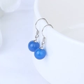 Elegant drop earrings featuring round blue agate beads with silver hooks for women - 925 Silver / Blue Agate Earrings