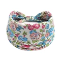 Boho-Haarband mit Blumenmuster in Rosa und Blau auf weißem elastischem Baumwollgewebe - Weiß mit rosa und blauem Blumenmuster (#67)