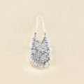 Detail of handmade white beaded handbag with silver metal buckle and crystal texture - White