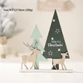 Wooden Christmas tree tabletop ornament with deer and snowmen festive decor - Tree & Reindeer (Right Tree Style A)