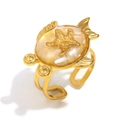 Edelstahl-Schildkrötenring mit 18K Vergoldung, Muschel-Inlay und Seestern-Anhänger - Seestern Emaille Muschel Offener Ring (Gold-Weiß)