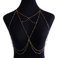 Gold multi-layer body chain with delicate beads on a black mannequin for women - Body Chain (ZW1333) / Gold
