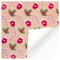Christmas wrapping paper with festive red mittens, candy canes, and holly leaves pattern - Style 1
