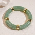 Minimalist green acrylic bamboo style beaded bracelet with polished gold spacers for women - Green