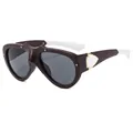 Modieuze oversized donkerbruine zonnebril met witte veren en kleurcode C2 uitvoering - C2-Bruin Frame Grijze Glazen