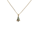 Gold-plated Christmas tree necklace with green enamel and multi-color crystals on white base - 000821YS-Green Tree Style 2