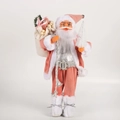 Pink velvet Santa Claus figurine holding white pine tree and sack for Christmas decor - 45cm