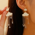 Pendientes de nube con cadenas doradas y gotas de lluvia de cristal para mujer, elegantes - Borla de Cadena de Nube Dorada