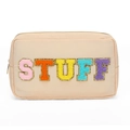 Trousse cosmétique beige en nylon avec lettres STUFF brodées et paillettes dorées - 5 Lettres STUFF / Kaki