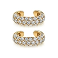 Elegant gold-plated C-shaped ear cuffs featuring three rows of pave-set zircons on white - Gold White Pave