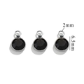 6.5mm black crystal round charm connectors with silver stainless steel frame for DIY jewelry - Single Hole Steel - Black