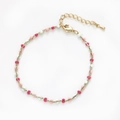 Bohemian gold chain bracelet with pink and white enamel beads and lobster clasp - Pink Series Small Bead Gold Chain Bracelet (BC491-16)