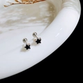 Minimalist black zircon star ear studs in titanium steel with screw ball back closure - Pentagram / Steel
