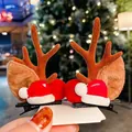 Christmas reindeer antler hair clips with red mini hat and fuzzy ears hair pins set - A17# Christmas Hat Style