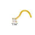 Piercing de nariz en titanio dorado con circonita de 2,5mm y barra curva metálica - 2.5mm / Dorado