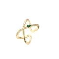 Überkreuzter Goldring mit grünem Zirkon und Mikro-Pavé-Kristallen auf weißem Grund - Einstellbar Offen / Kreuz Birne Grüner Stein / Grün