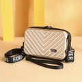 Mini champagne gold hard shell suitcase crossbody bag with Forever Young strap - V-Shape Pattern / V-Shape Champagne