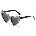 Fashionable heart-shaped sunglasses with black frames and iridescent AB rhinestones - Black Frame Black Lens AB Rhinestones