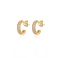 Golden C-shaped hoop earrings with triple row micro-pave cubic zirconia crystals - 12.5mm / Gold