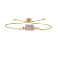 Detail of adjustable gold box chain bracelet featuring a pink rectangular natural stone - Copper+Light Amethyst