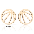 Detail of 11mm hollow origami basketball stud earrings in a polished golden finish - Basketball / Gold