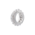 Macro side view of silver ring with micro-pave zircons and rows of white pearls - Embossed Pearl Ring (VZ403) / White Gold