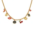 Detail of 18k gold plated stainless steel necklace featuring various colorful enamel charms - Gold Multi-Pendant Necklace Full Set / 40+5cm