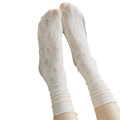 Japanese style white lace crew socks with hollow mesh pattern and bowknot detail - One Size / Cream Slouch Socks