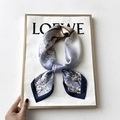Floral silk square scarf in soft purple with white flower patterns and navy blue edges - 70*70cm / 31213-Purple White Floral