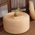 Handcrafted round straw tatami cushion in natural beige finish for zen meditation - Round Edge 30cm Thick / Diameter 50CM