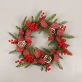 Christmas wreath with red berries, pine cones and a red-green checkered bow decoration - Red Berry Pine Cone Plaid Wreath (45cm)