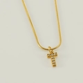 Golden snake chain necklace with a delicate cross pendant featuring white crystals - Gold Letter T (With Chain)