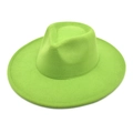 Detail of lime green wool fedora hat with teardrop crown and flat brim design - M (56-58cm) / Fruit Green