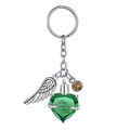Green heart cremation urn keychain with silver wing and memorial engraving - Green