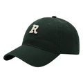 Dark green cotton baseball cap featuring a white 3D embroidered letter R on front - Adult Adjustable / Dark Green