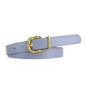 Light blue faux leather belt featuring a golden bamboo-shaped buckle and white stitching - Sky Blue