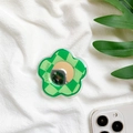 Supporto per telefono a fiore con motivo a scacchi verde e specchio per il trucco incluso - Fiore Verde