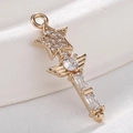 Golden star wand pendant with white zircons and wings for DIY jewelry making - Gold Star Scepter Wand
