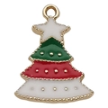Christmas tree charm pendant with colorful enamel layers and golden metal finish - Three-color Christmas Tree 15x21mm