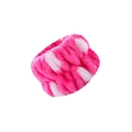 Pink and white striped plush headband made of soft coral fleece for facial cleansing - Red and White Dots